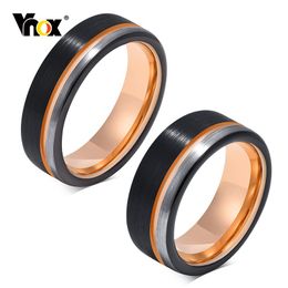 Rings Vnox Basic 6/8mm Men Wedding Black/Rose Gold Tone Tungsten Ring Wedding Bands with Grooved Line Matte Finish Comfort Fit