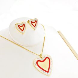 Brincos de colar Set Stainless Steelfashion Red Heart Dainty Gold Color Chaker para mulheres Acessórios para jóias pendentes esmaltadas