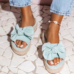 Slippers Women Summer Platform Wedges Mid Heels Bow Tie Peep Toe Fashion Slides Beach Outdoor Ladies Shoes Zapatos De Mujer 230520