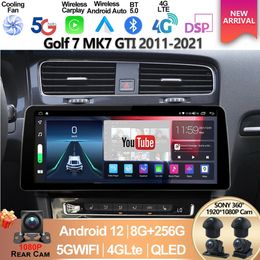 VW Golf 7 MK7 GTI 2011-2021 layar 12.3 inch Radio Video mobil Android 12, untuk Stereo GPS Multimedia Car-play Unit utama-2