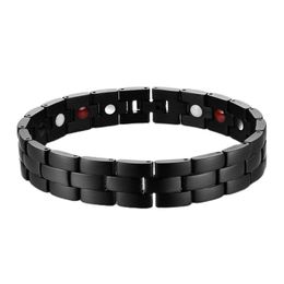 Bracelets MADALENA SARARA Premium Titanium Steel Energy Bracelet Energy Germanium Stone Inlaid Heathy For Body Black Colour