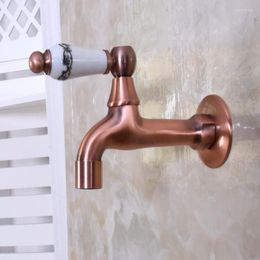 Bathroom Sink Faucets Antique Red Copper Brass One Ceramic Flower Pattern Handle Kitchen Faucet Wall Mounted Laundry Mop Water Tap Aav308