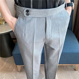 Mens Suits English Naples High-waisted Saging Business Social Suit Pants Men Wedding Groom Dress Slim Casual Straight Cropped