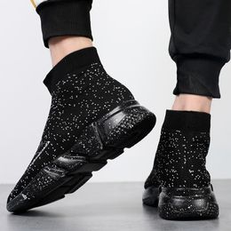 Black Sports Socken High 519 Kleiderschlupf auf Schuhen Frauen große Größe 45 Mode Unisex atmungsaktive Marke Casual Sneakers Männer 230520 755