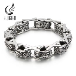 Bracelets Fongten Vintage Totem Pattern Men Bracelet Biker Chain Stainless Steel Viking Charm Wristband Trendy Jewelry