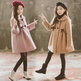 Coat Bow Jacket Winter Spring Outerwear Top Children Clothes School Kids Costume Teenage Girl Clothing Woolen Cloth High Quality