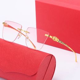 Hot style pink Ornamental rimless sunglasses for women butterfly lens gold panther head classic Anti blue light radiation protection oversized sunglasses