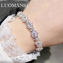 Bangle Luomansi Real S925 Silver Sun Flower Bracelet High Carbon Diamond Gemstone Bracelet for Women Jewellery Wholesale 16.5 CM