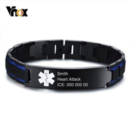 Bracelets Vnox Free Engraving 12mm Medical Alert ID Bracelets for Men Stainless Steel Male Pulseira Type 1 Diabetes Warfarin