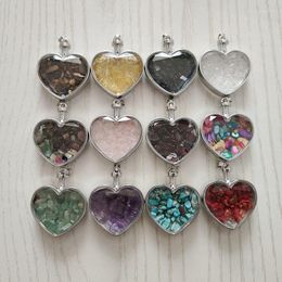 Pendant Necklaces 10pcs Lot Wishing Bottles Natural Stone Glass Heart Shape Pendulum For Jewellery Making Healing Reiki Side