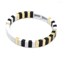 Strand Classic Alloy Bracelets Black White Gold Color Three Mixture Paint Retro Chic Stacking Bangle Men Stretch Pulseras Mujer