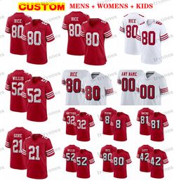 Mens Womens Kids Retired Player Football Jerseys Joe Montana Rice Lott Young Deion Sanders Kaepernick Willis Gore Taylor Terrell Owens Clark Watters Rathman