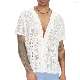 Men's Casual Shirts Stylish Men Top Lace T-shirt Hollow Out See-through Cutout Match Pants