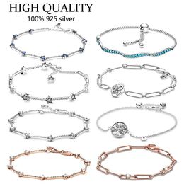 Bangle Authentic S925 Sterling Silver Sparkle Set Star Chain Bracelet For Women's Diy Jewelry Original Charm