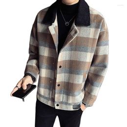 Men's Jackets 2023 Autumn And Winter Plaid Trench Coat Lamb Fur Collar Tartan