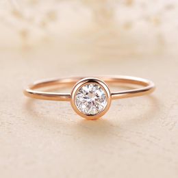 Rings Solid 10K yellow Gold 4mm Moissanite Bezel Set Engagement Ring Women Minimalist Solitaire Ruby Wedding Anniversary Promise Ring