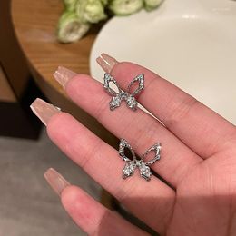 Stud Earrings 925 Silver Needle Hollow Butterfly Stut For Women Korean Fashion Shiny Zirconia Jewelry Girls Daily Classic Accessories