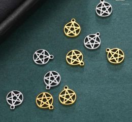 Charms 20pcs Stainless Steel Round Hollow Five-Pointed Star Pendant Diy Earrings Necklace Bracelet Jewelry Making Supplies F0982