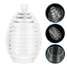 Dinnerware Sets Empty Honey Jars Clear Plastic Lid Container Pot Dipper Dispenser Transparent Sticks Lids Syrup