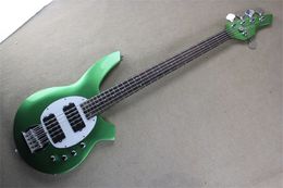 Custom Shop Bongo 5 Strings Music Man Electric Bass Guitar Metallic Green Musicman Ernie Ball Sting Ray 9V Battery HH Active Wire Black Hardware