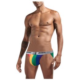 Underpants Sexy Gay Underwear Men Jockstrap String Homme Tanga Cockring Cuecas Masculinas Rainbow Print Low Waist Mesh Breathable Briefs#g3U