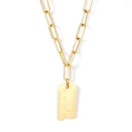 Pendant Necklaces LUXUKISSKIDS Vintage Collier Inoxidable Gold Colour Design Ruler Pendants Long 45cm 5cm Cuban Link Chains Necklace Man