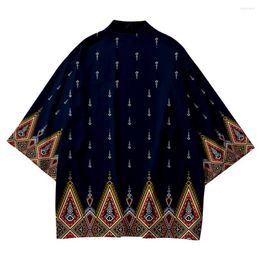 Ethnic Clothing Men Women Kimono Cardigan Est Novelty Diamond Pattern Printed Japanese Pants 2Pcs Autumn Couple Girls Boy H