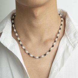 Chains Men Pearl Necklace For Black Geometric Beads Simple Minimalist Jewellery Korean Fashion 2023 In