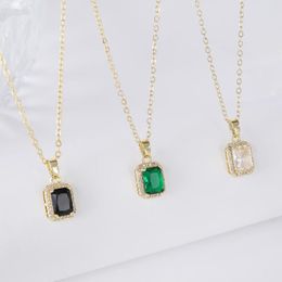 Pendant Necklaces 2023 Trendy Rope Chain 4 Colours Square Crystal CZ Stone Necklace For Ladies Blue Green Black White