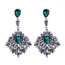 Hoop Earrings Female Luxury Crystal Bid Drop Vintage Silver Color Wedding Jewelry Blue White Stone For Women