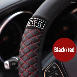 Steering Wheel Covers Car SUV PU Leather Diamond Cover 15''/ 37-38cm Black Red Anti-slip Breathable Waterproof Universal Interior