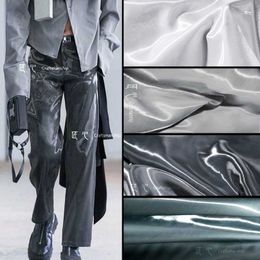 Men's Pants 0.5m Grey Liquid Reflective Fabric Crystal Trench Coat Pants Smooth Flash Wedding Dress Clothing Designer Fabrics half Metre