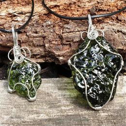 Pendant Necklaces Hand-wrapped Big Piece Raw MOLDAVITE Necklace W/Stainless Steel Chain Wire Wrapped Jewellery | Meteor Stone 5 - 15 Gramme