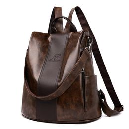 Outdoor Bags Big Capacity Soft Leather Vintage Oil Wax Backpack Women Travel Satchel Casual Shoulder School Bagpack Female Back Pack