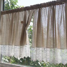 Curtain Nordic Cotton Linen Short Kitchen With Burnout Lace French Style Cabinet Cover Room Divider