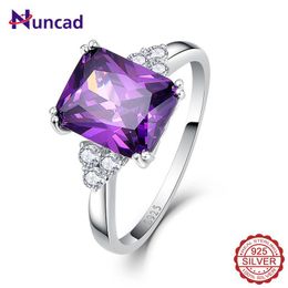 Rings NUNCAD Vintage Jewelry 5.25ct Amethyst 925 Sterling Silver Ring emerald Cut Purple Nature stone Women Wedding Gemstone Rings