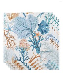 Table Napkin 4pcs Beach Marine Life Blue Brown Coral Square 50cm Wedding Decoration Cloth Kitchen Dinner Serving Napkins