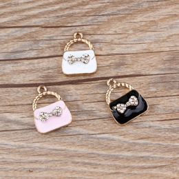 Charms MRHUANG 10pcs/lot Bow Rhinestone Lady Bag Enamel Fit DIY Bracelet Necklace Hair Jewellery Accessory Craft