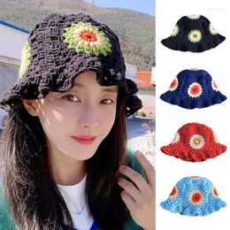 Wide Brim Hats Crochet Flower Pattern Bucket Hat Multicolor Foldable Sunproof