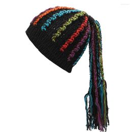 Berets Knit Beanie Hat With Braids Punk Winter Wool Hats Tight Knitted Unisex Headwear Party For Kids Sports