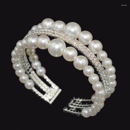Bangle Elegant Trendy Women's/Girl's Silver Plated Pearl Rhinestone Cuff Bangles Crystal Bracelets & Jewellery Gift