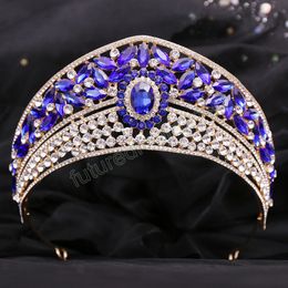 Luxury Big Rhinestone Oval Bridal Tiaras Crown Baroque Crystal Headbands Women Wedding Hair Accessories