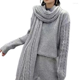 Women's Two Piece Pants 2023 Autumn And Winter Loose Round Neck Sweater Slim Nine-point With Scarf Knitted Three-piece Fashion Women's