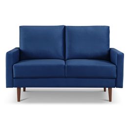 Samtstoff 57,1 Zoll Loveseat Couch, Dekor gepolsterte Sofamöbel, massiver Holzrahmen für kleine Räume – Blau SS2789V-BU2S