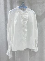 Women's Blouses Peplum Embellished Puffy Sleeve Shirt Front With Asymmetrical Detailing And French Cuffs