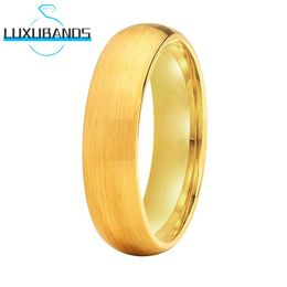 Rings 6MM Gold Wemen's Wedding Rings For Men Tungsten Engagement Domed Bands Brushed Finished Comfort Fit