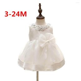 Girl Dresses 2023 White Baby Wedding Bow 1 Year Birthday Dress Puffy Party Sundress Baptism Clothing 0-2T