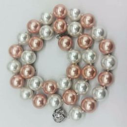 Chains Fine 12mm Pink White Shell Pearl Round Beads Necklace 18 Inch Boutique Ladies Jewelry