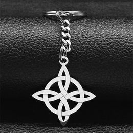 Witch Knot Keychain Stainless Steel Silver Colour Witchcraft Irish Symbol Lucky Amulet Keyring Holder Jewellery llavero K4273S02