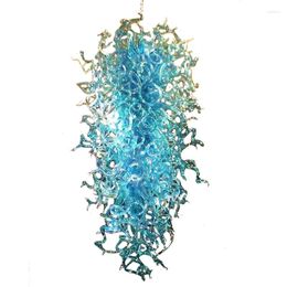 Pendant Lamps Blue LED Saving Light Source Dale Chihuly Style Hand Blown Murano Glass Crystal Chandelier